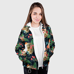 Куртка с капюшоном женская Узор из черепов с цветами и листьями, цвет: 3D-белый — фото 2