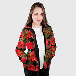 Куртка с капюшоном женская Новогодний узор из пуансетии и еловых шишек, цвет: 3D-черный — фото 2