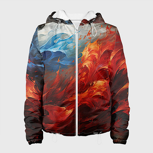 Женская куртка Абстрактный белый синий красный дым / 3D-Белый – фото 1