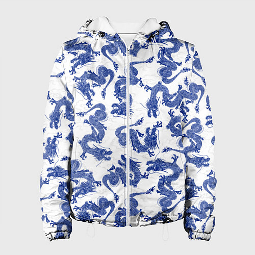 Женская куртка Синие новогодние драконы / 3D-Белый – фото 1