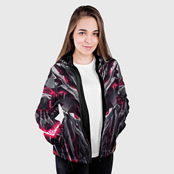 Куртка с капюшоном женская Адская киберпанк броня красная, цвет: 3D-черный — фото 2