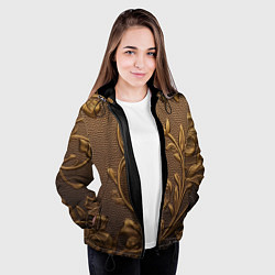 Куртка с капюшоном женская Золотые объемные узоры абстракт, цвет: 3D-черный — фото 2