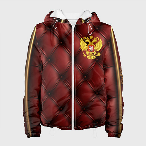 Женская куртка Золотой герб России на красном кожаном фоне / 3D-Белый – фото 1