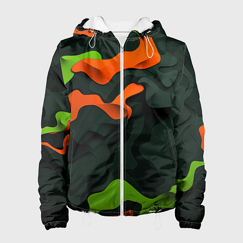 Женская куртка Зеленые и оранжевые кляксы / 3D-Белый – фото 1