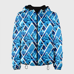 Куртка с капюшоном женская Синие треугольники и белые полосы, цвет: 3D-черный