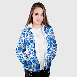 Куртка с капюшоном женская Новогодняя гжельская роспись, цвет: 3D-белый — фото 2