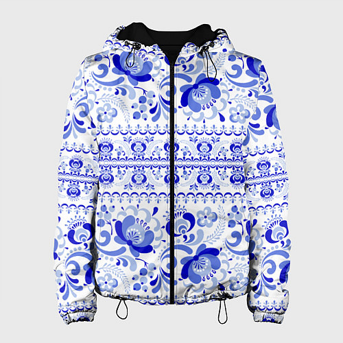 Женская куртка Новогодняя гжельская роспись цветами / 3D-Черный – фото 1