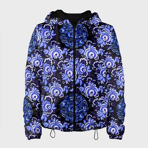 Женская куртка Новогодняя гжель роспись на чёрном фоне / 3D-Черный – фото 1