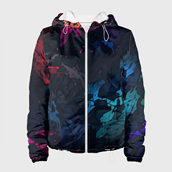 Куртка с капюшоном женская Темная цветная абстракция пятнами, цвет: 3D-белый