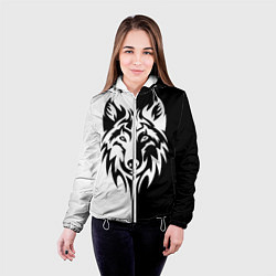 Куртка с капюшоном женская Волк чёрно-белый, цвет: 3D-белый — фото 2