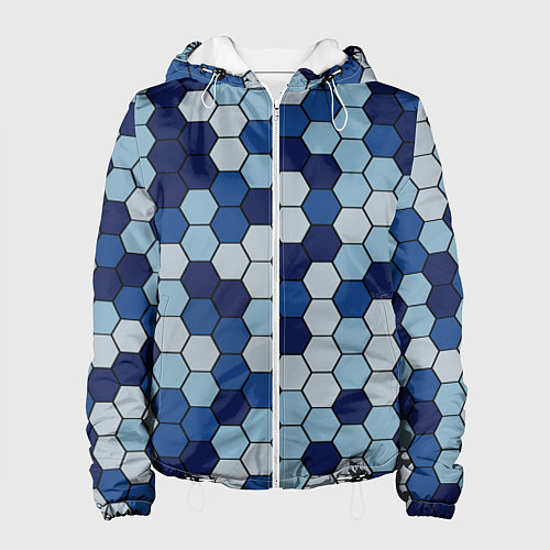 Женская куртка Камуфляж гексагон синий / 3D-Белый – фото 1