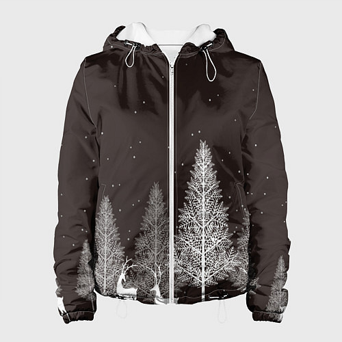 Женская куртка Олени в лесу / 3D-Белый – фото 1