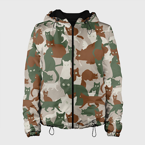 Женская куртка Кошки - камуфляж / 3D-Черный – фото 1