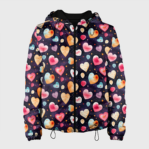Женская куртка Паттерн с сердечками на Валентинов день / 3D-Черный – фото 1