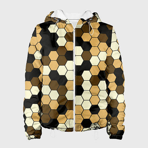 Женская куртка Камуфляж гексагон коричневый / 3D-Белый – фото 1