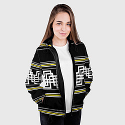 Куртка с капюшоном женская Греческие линии жёлтые и белые, цвет: 3D-черный — фото 2