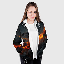 Куртка с капюшоном женская Оранжевая световая абстракция на черном, цвет: 3D-белый — фото 2