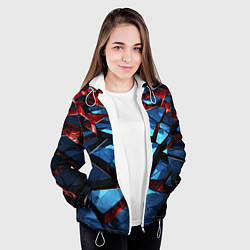 Куртка с капюшоном женская Синие абстрактные плиты и красное свечение, цвет: 3D-белый — фото 2