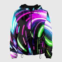 Куртка с капюшоном женская Неоновая экспрессивная абстракция, цвет: 3D-черный