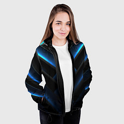 Куртка с капюшоном женская Черный абстрактный фон и синие неоновые вставки, цвет: 3D-черный — фото 2