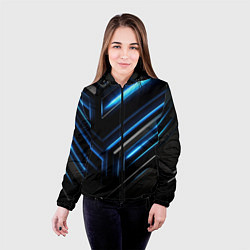 Куртка с капюшоном женская Черный абстрактный фон и синие неоновые вставки, цвет: 3D-черный — фото 2