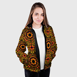 Куртка с капюшоном женская Хохломская роспись круги из цветов и ягод, цвет: 3D-черный — фото 2