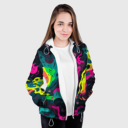 Куртка с капюшоном женская Яркие кислотные разноцветные пятна в виде камуфляж, цвет: 3D-белый — фото 2