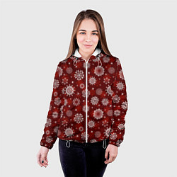 Куртка с капюшоном женская Snowflakes on a red background, цвет: 3D-белый — фото 2