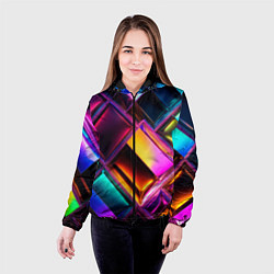 Куртка с капюшоном женская Цветные стеклянные блоки - неоновый геометричный у, цвет: 3D-черный — фото 2