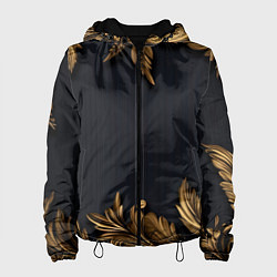 Женская куртка Золотые объемные листья на черном