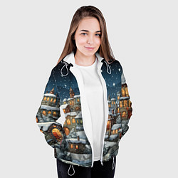 Куртка с капюшоном женская Новогодний городок ночной, цвет: 3D-белый — фото 2