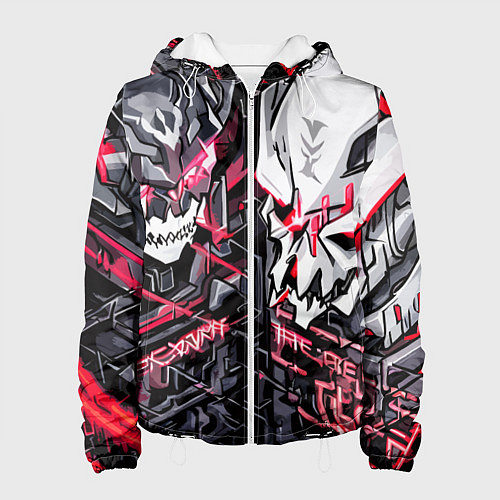 Женская куртка Два черепа и красные полосы / 3D-Белый – фото 1