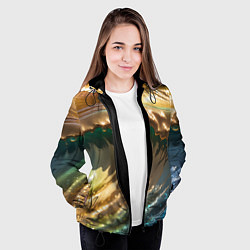 Куртка с капюшоном женская Перламутровые блестящие волны радужных цветов, цвет: 3D-черный — фото 2
