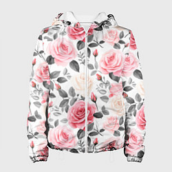 Женская куртка Розовые розы и серые листочки - паттерн