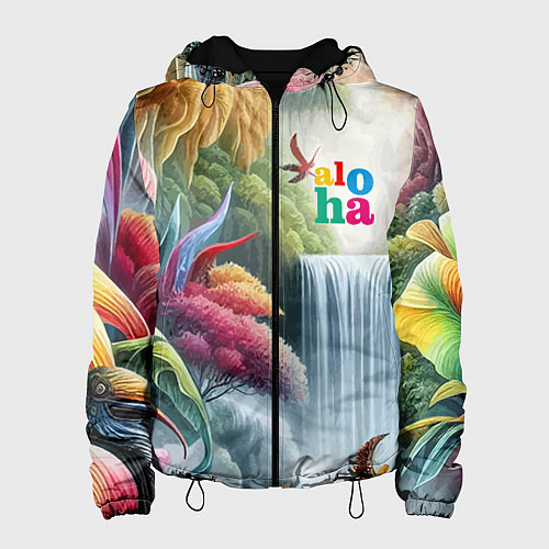 Женская куртка Водопад в тропическом лесу - алоха / 3D-Черный – фото 1