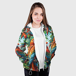Куртка с капюшоном женская Попугаи Ара - тропики джунгли, цвет: 3D-белый — фото 2