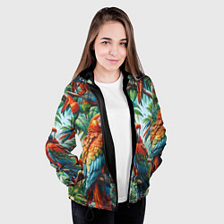 Куртка с капюшоном женская Попугаи Ара - тропики джунгли, цвет: 3D-черный — фото 2