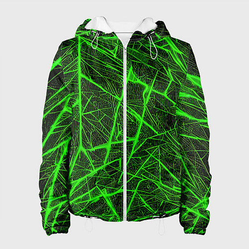 Женская куртка Зелёная паутина на чёрном фоне / 3D-Белый – фото 1