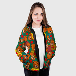 Куртка с капюшоном женская Игрушки мишки в цветных свитерах и сердца, цвет: 3D-черный — фото 2