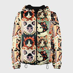 Куртка с капюшоном женская Кот Алёнка - поп арт, цвет: 3D-черный