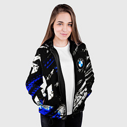Куртка с капюшоном женская BMW stripes color auto sport, цвет: 3D-черный — фото 2
