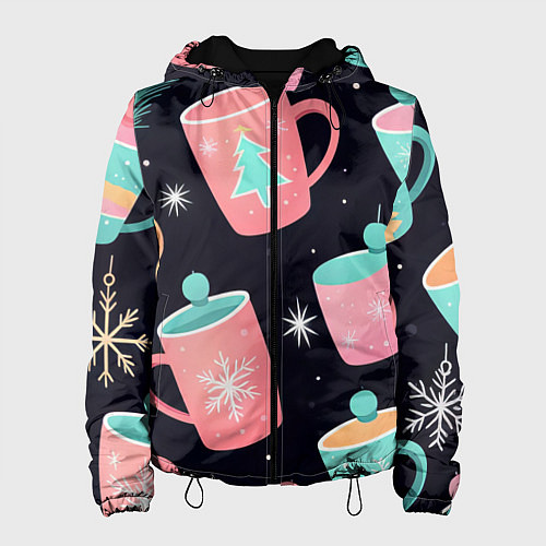 Женская куртка Паттерн новогодние кружки - нейросеть / 3D-Черный – фото 1