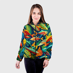 Куртка с капюшоном женская Стая пестрых рыбок паттерн, цвет: 3D-черный — фото 2
