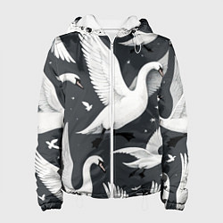 Куртка с капюшоном женская Стая белых лебедей летящих в небе, цвет: 3D-белый