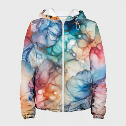 Куртка с капюшоном женская Нарисованная спиртовыми чернилами иллюстрация, цвет: 3D-белый