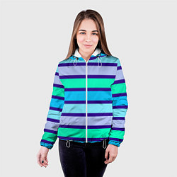 Куртка с капюшоном женская Неоновые в синюю полоску, цвет: 3D-белый — фото 2