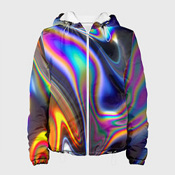 Куртка с капюшоном женская Жидкая голографическая бензиновая абстракция, цвет: 3D-белый