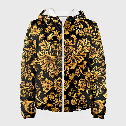 Женская куртка Желтые узоры хохломские / 3D-Белый – фото 1