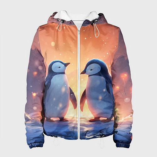 Женская куртка Романтичная пара пингвинов / 3D-Белый – фото 1