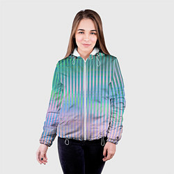 Куртка с капюшоном женская Голографический эффект светлых тонов полос, цвет: 3D-белый — фото 2